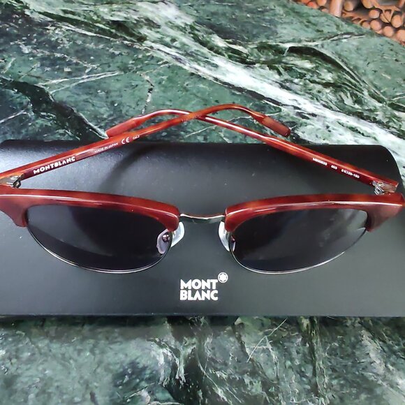 Montblanc Tortoise Brown MB0083S Mens Semi Rimless Sunglasses - Picture 7 of 16